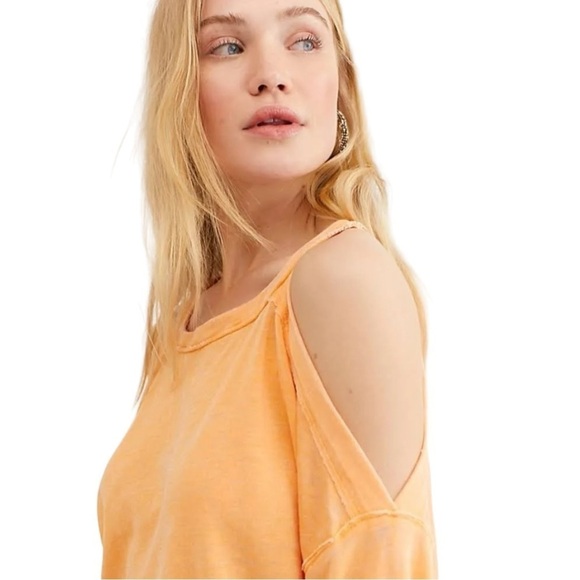 Free People Chill Out Cold Shoulder Tee Top in Tangerine Orange Slouchy Summer S - Picture 3 of 15